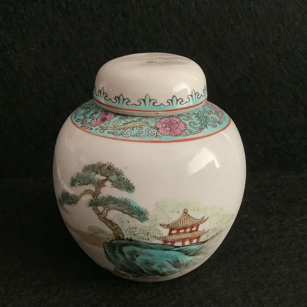 Vintage Chinese hand painted JingdeZhen porcelain Ginger Jar.